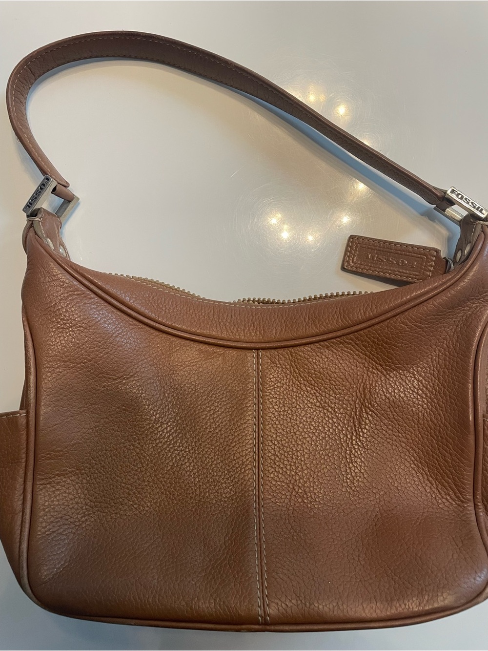 Fossil Tan Pebbled Leather Shoulder Bag